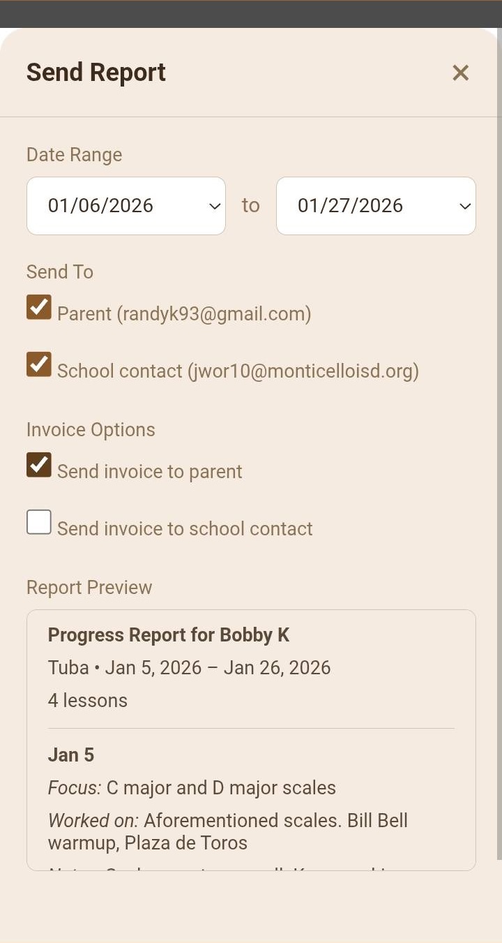 Pedal Notes Send Report